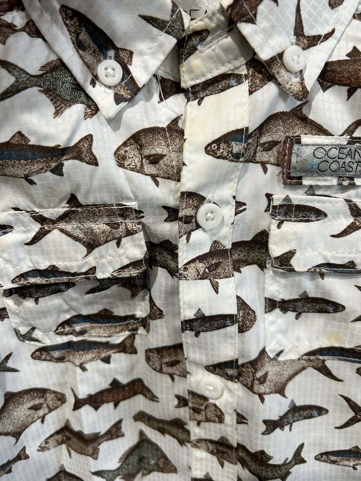 Ocean Coast Collared Long Sleeve Button Down Onesie, 12 months