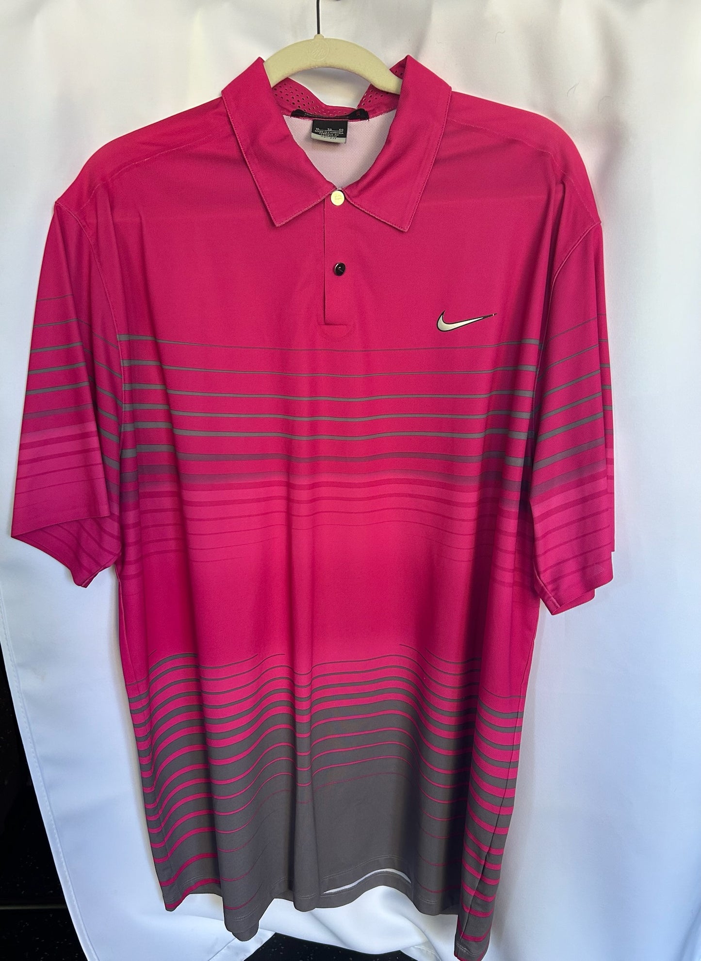 Nike Tiger Woods Collection Polo XL Pink/Gray Stripe