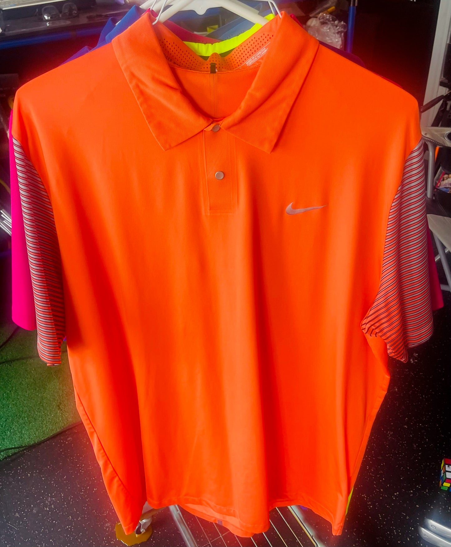 Nike Tiger Woods Collection Polo XL Coral/ Gray Striped Sleeve