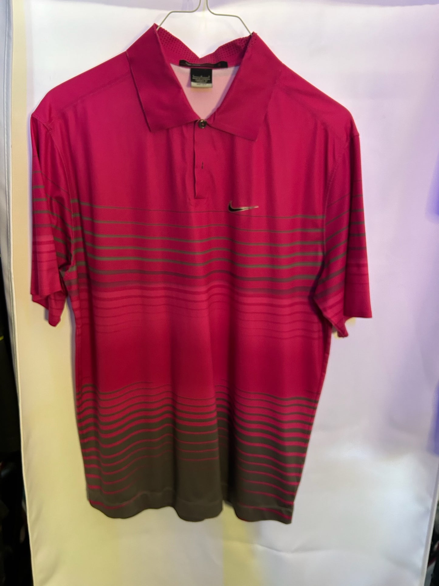 Nike Tiger Woods Collection Polo Large Pink/Gray Stripe