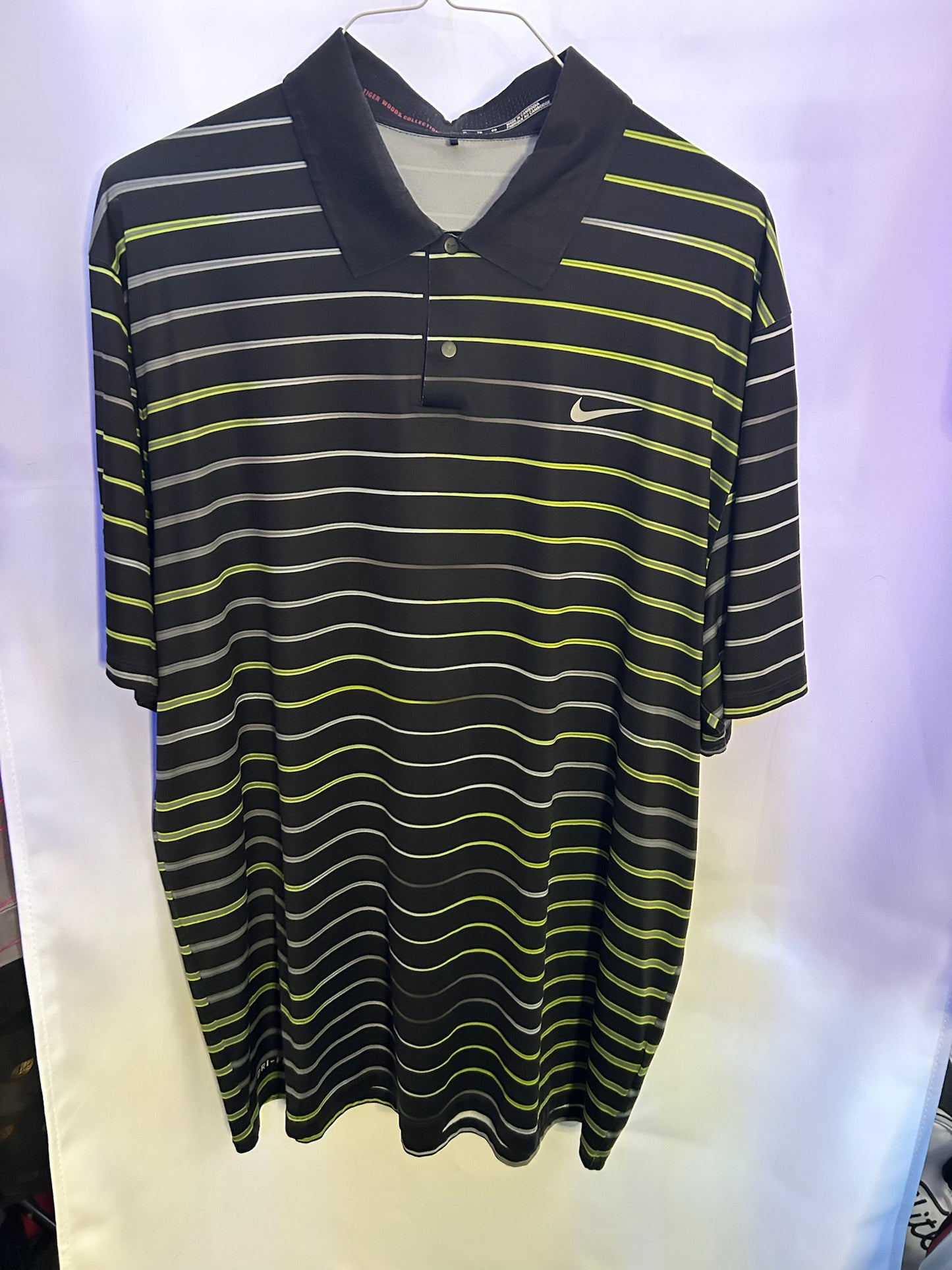 Nike Tiger Woods Collection Polo XL Black Gray/Yellow Stripes