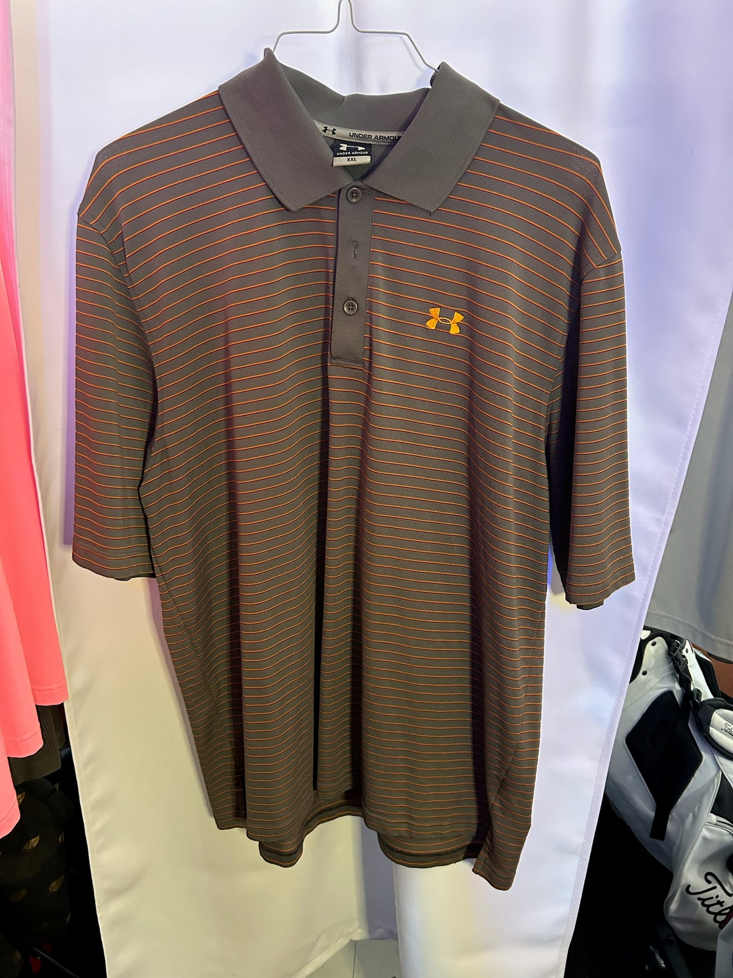Under Armour Golf Polo XXL Orange/Gray Stripe