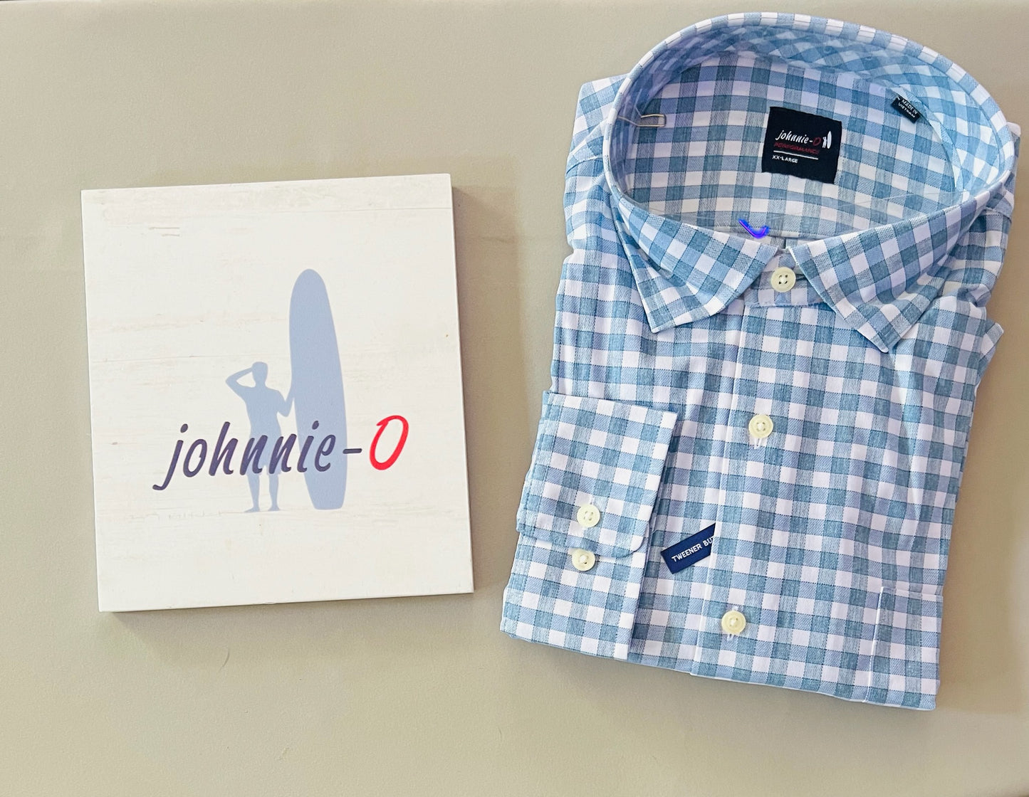 Johnnie-O Men’s Button Down Collared Shirt, 2XL; Blue/White Plaid