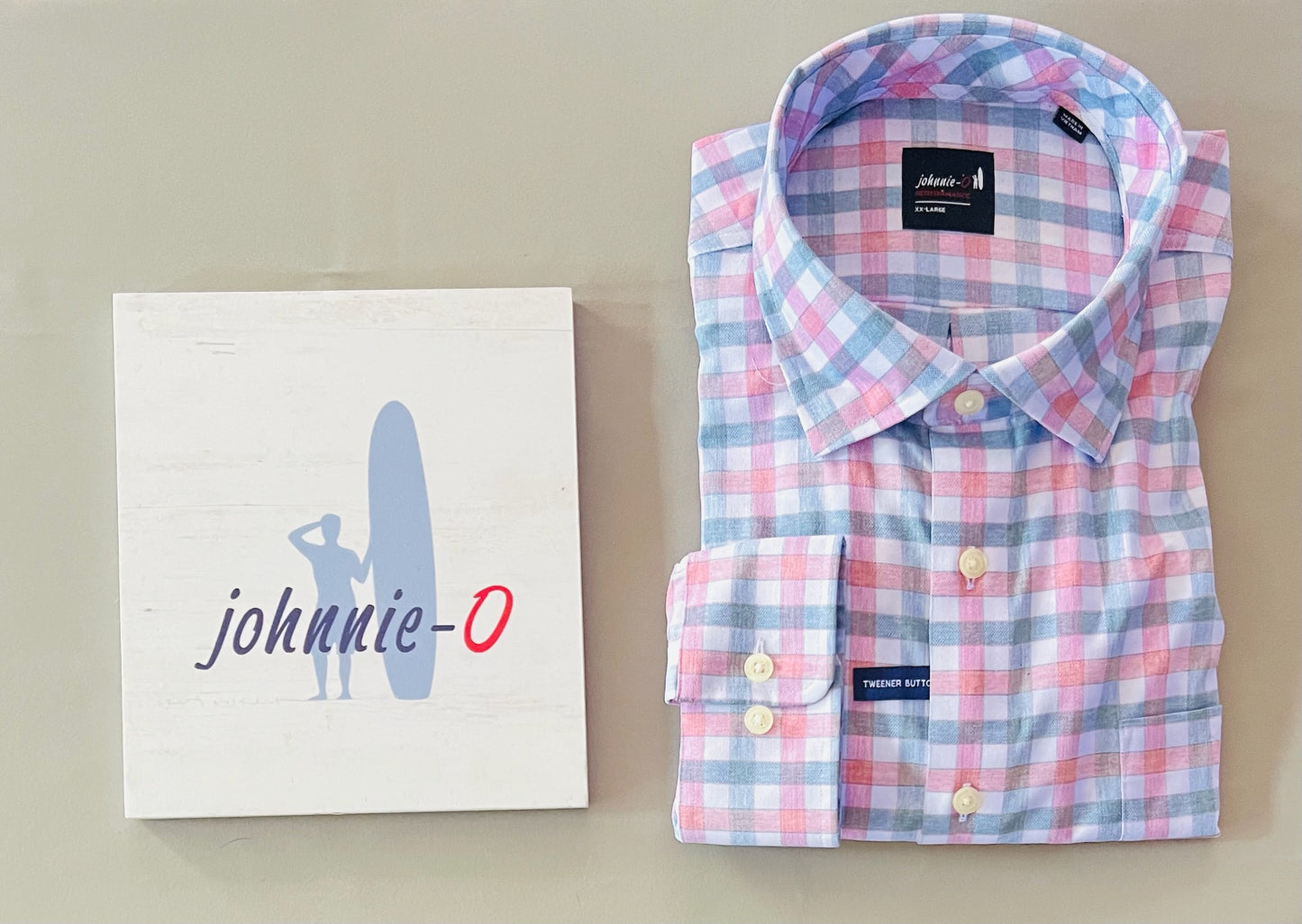Johnnie-O Men’s Button Down Collared Shirt, 2X, Blue/Pink Plaid