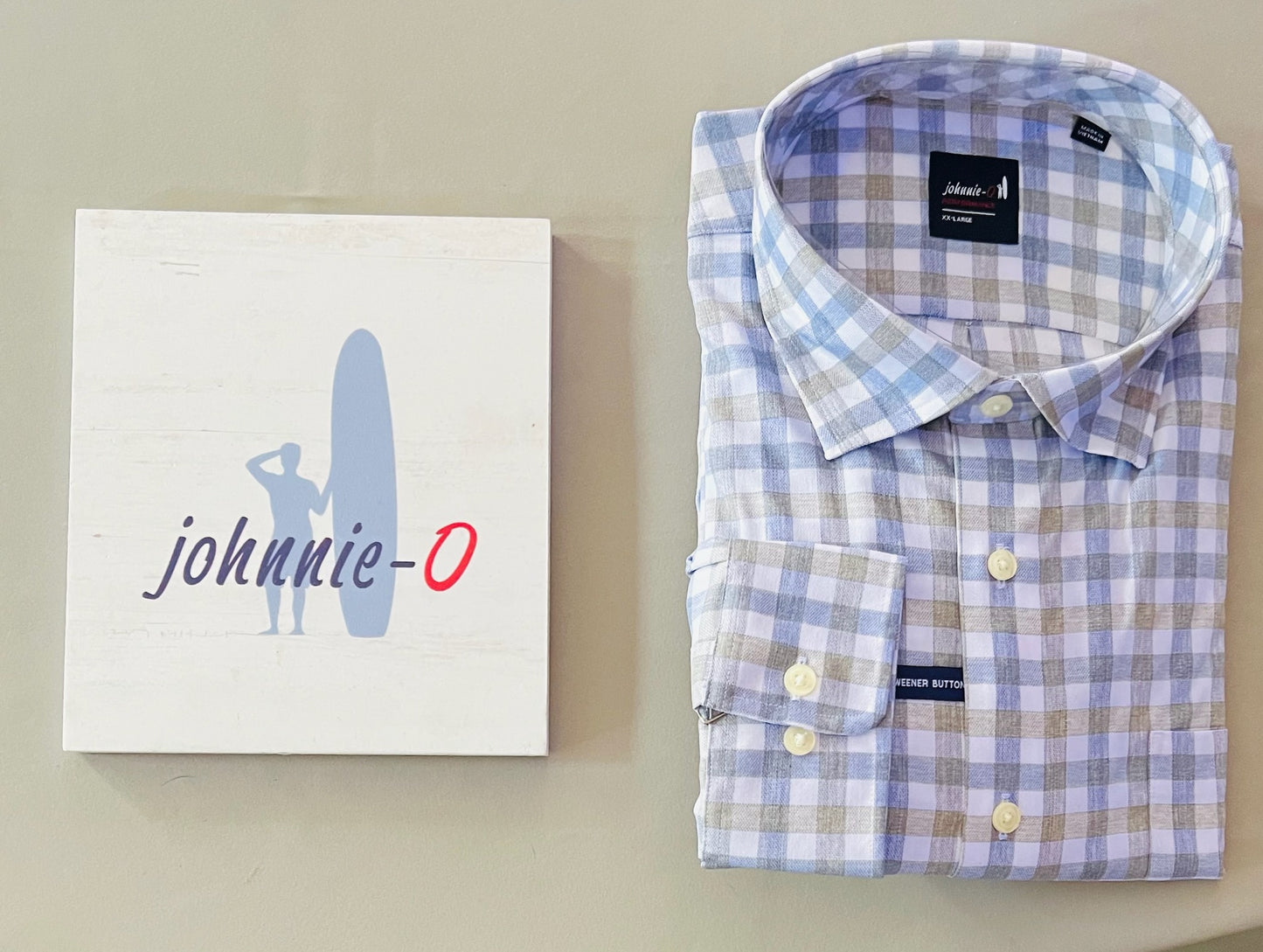 Johnnie-O Button Down Shirt, 2X Blue/Gray Plaid